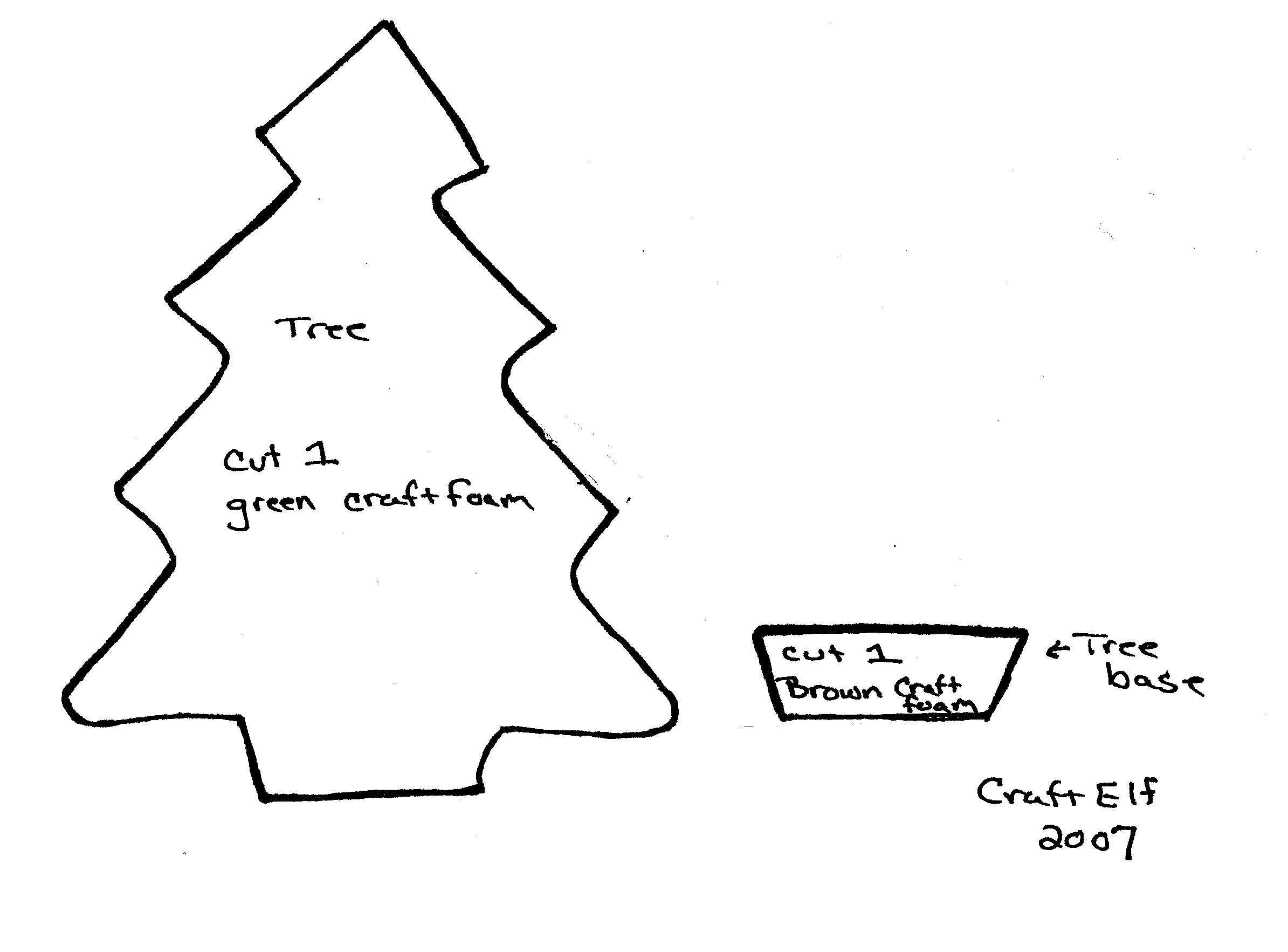 free full size pattern to make a Christmas tree ornament from craft foam